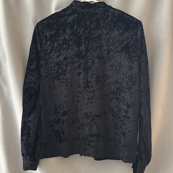 No comment BLACK CRUSHED VELOUR JACKET Lt Weight ZIP FRNT White Stripes - Picture 2 of 2